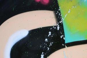 Street art. Abstract background image of a fragment of a colored graffiti painting in khaki green and orange tones photo