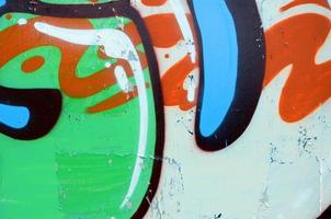 Street art. Abstract background image of a fragment of a colored graffiti painting in khaki green and orange tones photo