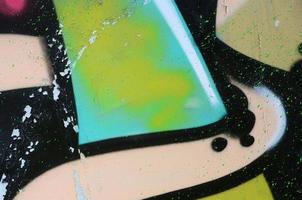 Street art. Abstract background image of a fragment of a colored graffiti painting in khaki green and orange tones photo