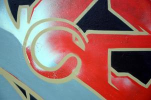 Street art. Abstract background image of a fragment of a colored graffiti painting in red tones photo