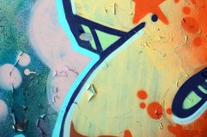 Street art. Abstract background image of a fragment of a colored graffiti painting in beige and orange tones photo