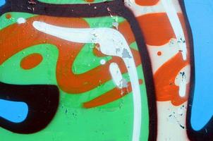 Street art. Abstract background image of a fragment of a colored graffiti painting in khaki green and orange tones photo