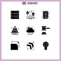 Set of 9 Modern UI Icons Symbols Signs for rain valentine bookmark lover cake Editable Vector Design Elements