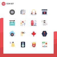 Mobile Interface Flat Color Set of 16 Pictograms of web internet data handfree music Editable Pack of Creative Vector Design Elements