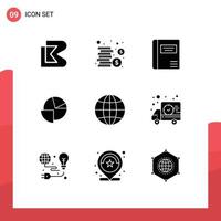 Universal Icon Symbols Group of 9 Modern Solid Glyphs of web earth education graph chart Editable Vector Design Elements