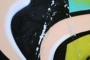 Street art. Abstract background image of a fragment of a colored graffiti painting in khaki green and orange tones photo