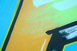 Street art. Abstract background image of a fragment of a colored graffiti painting in khaki green and orange tones photo