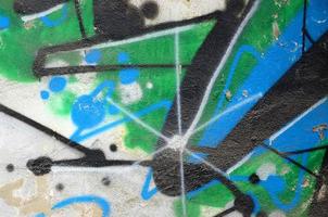 Street art. Abstract background image of a fragment of a colored graffiti painting in chrome and blue tones photo