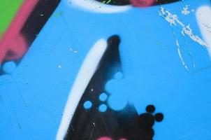 Street art. Abstract background image of a fragment of a colored graffiti painting in blue tones photo