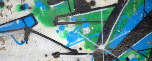 Street art. Abstract background image of a fragment of a colored graffiti painting in chrome and blue tones photo