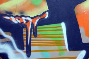 Street art. Abstract background image of a fragment of a colored graffiti painting in khaki green and orange tones photo