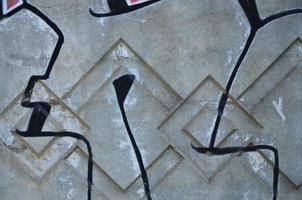 Texture of a fragment of the wall with graffiti painting, which is depicted on it. An image of a piece of graffiti drawing as a photo on street art and graffiti culture topics