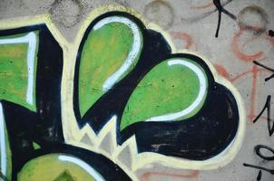 Texture of a fragment of the wall with graffiti painting, which is depicted on it. An image of a piece of graffiti drawing as a photo on street art and graffiti culture topics