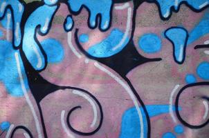 Texture of a fragment of the wall with graffiti painting, which is depicted on it. An image of a piece of graffiti drawing as a photo on street art and graffiti culture topics