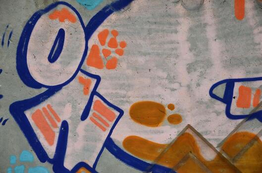 Texture of a fragment of the wall with graffiti painting, which is depicted on it. An image of a piece of graffiti drawing as a photo on street art and graffiti culture topics