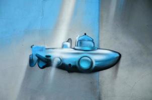 Detailed image of color graffiti drawing. Background Street art background with a painted underwater bathyscaphe or submarine photo