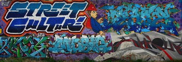 A detailed image of the graffiti drawing. A conceptual street art background with a colorful letter graffiti with word Street culture , Break and Music photo