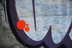 Close up view of graffiti drawing details. Background image on the theme of street art and vandalism. Texture of the wall, painted with aerosol paints photo