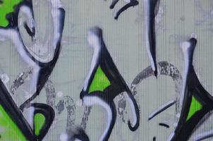 Close up view of graffiti drawing details. Background image on the theme of street art and vandalism. Texture of the wall, painted with aerosol paints photo