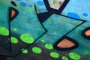 Fragment of colored street art graffiti paintings with contours and shading close up photo