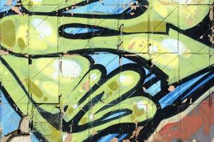 Fragment of colored street art graffiti paintings with contours and shading close up photo