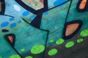 Fragment of colored street art graffiti paintings with contours and shading close up photo