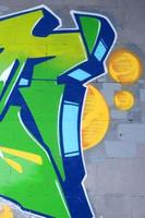 Fragment of colored street art graffiti paintings with contours and shading close up photo