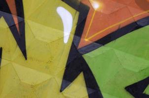 Fragment of colored street art graffiti paintings with contours and shading close up photo