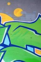 Fragment of colored street art graffiti paintings with contours and shading close up photo