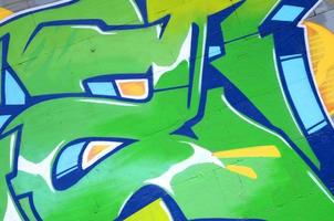 Fragment of colored street art graffiti paintings with contours and shading close up photo