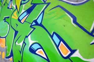 Fragment of colored street art graffiti paintings with contours and shading close up photo