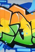 Fragment of colored street art graffiti paintings with contours and shading close up photo