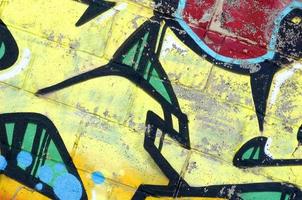 Fragment of colored street art graffiti paintings with contours and shading close up photo