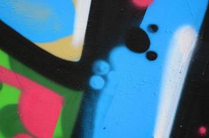 Street art. Abstract background image of a fragment of a colored graffiti painting in blue tones photo