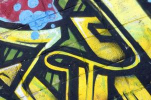 Fragment of colored street art graffiti paintings with contours and shading close up photo