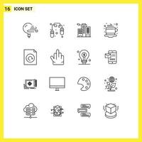 User Interface Pack of 16 Basic Outlines of reload document building hot coffee Editable Vector Design Elements