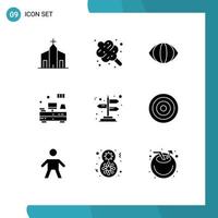 Mobile Interface Solid Glyph Set of 9 Pictograms of direction tv sweets table computer Editable Vector Design Elements