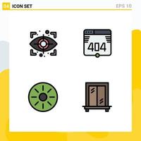 Group of 4 Modern Filledline Flat Colors Set for eye meal computer drink window Editable Vector Design Elements