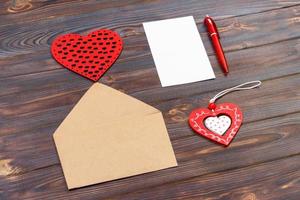 Envelope or letter, red hearts and notes. Valentines Day note with copyspace. Valentine day concept with copyspace photo