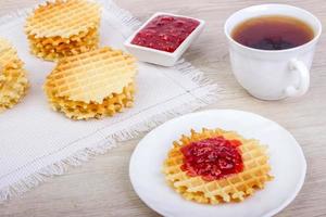 waffles with raspberries jam photo