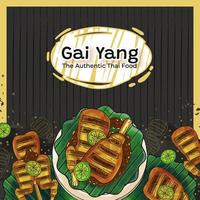 Hand Drawn Gai Yang The Authentic Thai Food Background vector