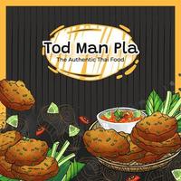 Hand Drawn Tod Man Pla The Authentic Thai Food Background vector