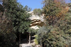 Cave in the chalk cliffs in southern Israel. photo