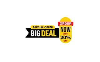 20 Percent BIG DEAL offer, clearance, promotion banner layout with sticker style. vector