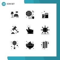 Set of 9 Modern UI Icons Symbols Signs for finger law cleaning paper security insurance Editable Vector Design Elements