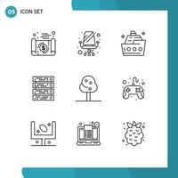 Stock Vector Icon Pack of 9 Line Signs and Symbols for server rack sitting computer ship Editable Vector Design Elements