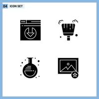 Pictogram Set of 4 Simple Solid Glyphs of web lab broom experiment image Editable Vector Design Elements