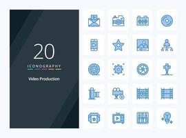 20 Video Production Blue Color icon for presentation vector