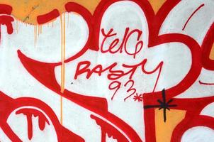 Fragment of colored street art graffiti paintings with contours and shading close up photo