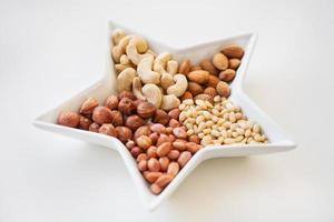 Mixed nuts in a dish in form of stars, close-up photo